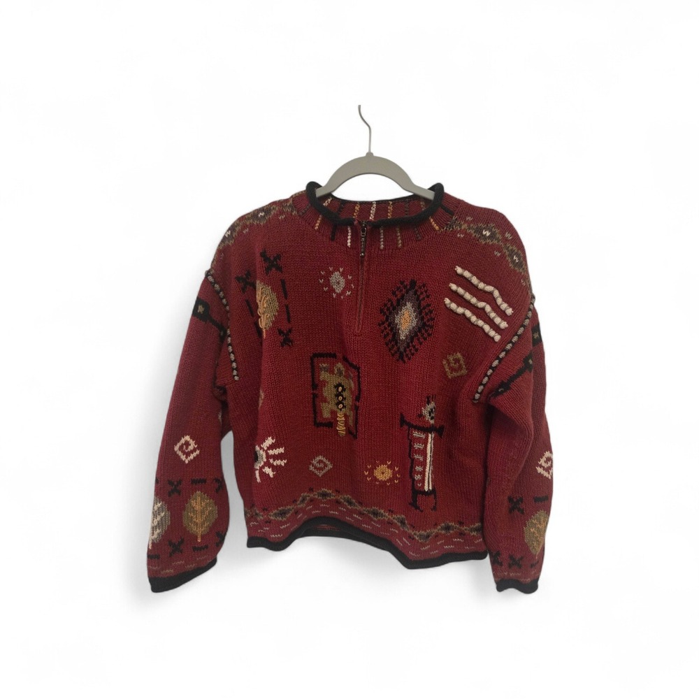Vintage 90s Coldwater Creek ‎ XL Red Southwestern Hemp Cotton Sweater